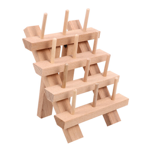 2Pcs Wooden Thread Holder 12-Spool Folding Rack Beige Sewing Organizer 2