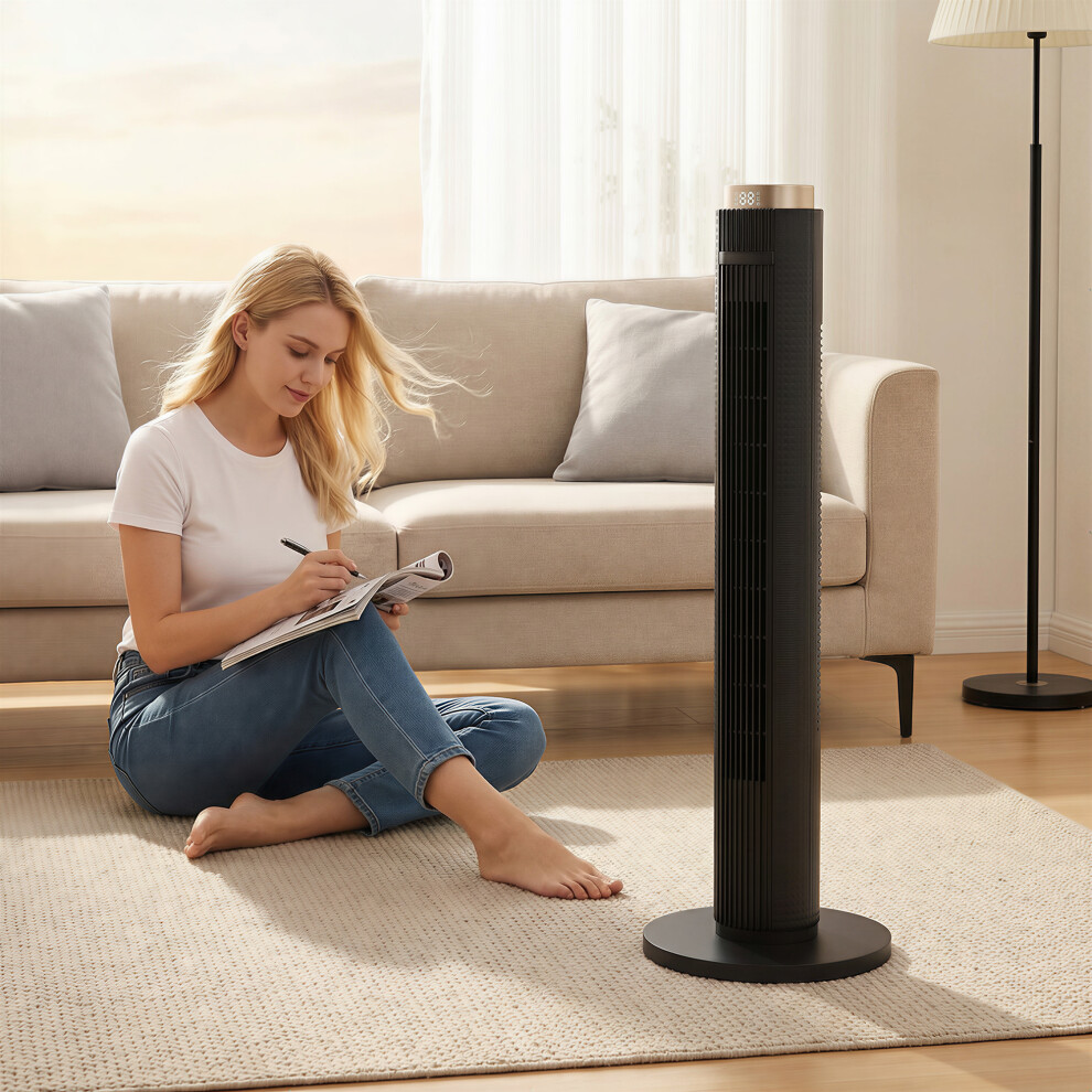 Homcom (Black) Tower Fan, Standing Floor Fan With Remote Control Black