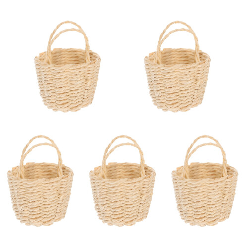 5Pcs Mini Woven Storage Basket Beige Paper for Tiny House Accessories