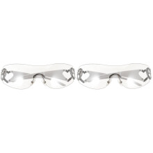 2Pcs White Hollow Heart Rimless Sunglasses Lightweight Ac+pc for Women