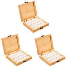 3Pcs Portable Khaki Wooden Paint Mixing Box for Watercolor and Oil