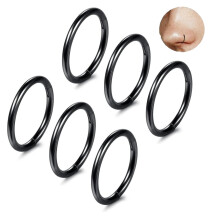 18G Hinged Clicker Segment Nose Rings (6 pcs), Hoop Helix/Cartilage/Daith/Tragus Sleeper Earrings, Stainless Steel, 6/8/10mm Black – Compatible with
