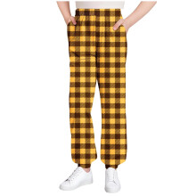 Kids Plaid Jogger Pants, Elastic Waist & Cuffed Ankles, Pockets, Fall/Winter Home/Casual Wear, Yellow, 3-4Y, Compatible with Kids 3-15Y