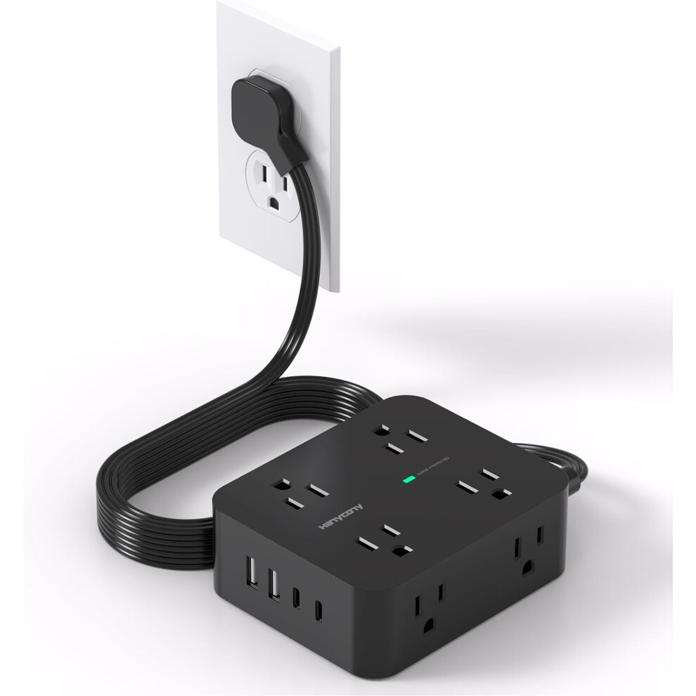 Surge Protector Power Strip 8 Outlets 4 Usb 5Ft Flat Cord 9341593919685