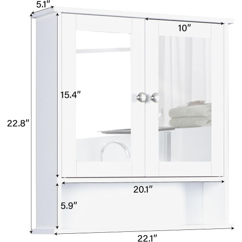 Wall Mounted Bathroom Cabinet with Double Mirror Doors, Storage Cabinet for Bathroom 2