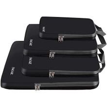4 Set/6 Set/8 Set Compression Packing Cubes Travel Accessories Expandable Packing Organizers (Cloth Pattern, 4-Black)