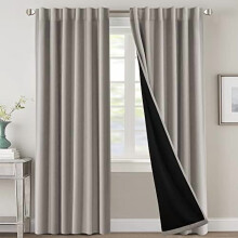 100% Blackout Curtains with Black Liner, 84" Thermal Insulated Back Tab/Rod Pocket Drapes, 2 Panels, Warm Taupe – Compatible with standard rods