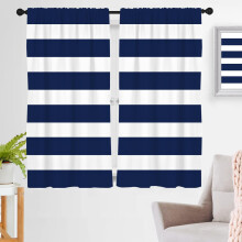 Blue & White Striped Navy Curtains 42"x63", Modern Geometric Aesthetic, Rod Pocket, Set of 2 Panels
