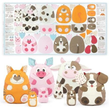 Fabric Sewing kit for Beginners - DIY Craft Kit for Girls & Boys - Farm Animal Cut & Sew Fabric Panel with Cow, Pig, Dog & Cat (Happy Farm)