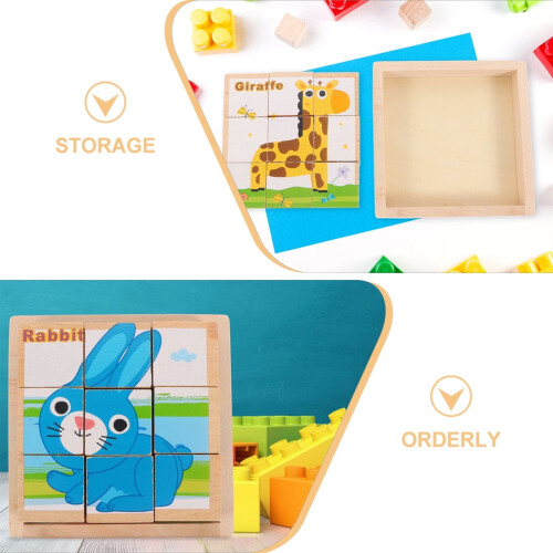 2Pcs Stackable Puzzle Sorting Trays Square Wood Design for Building Blocks Playtime 2