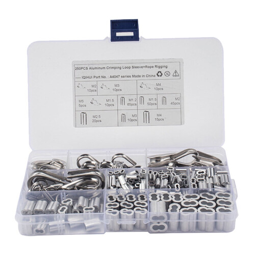 250 Pcs Stainless Double Barrel Ferrules Crimping Loop Sleeve for Wire and Cable