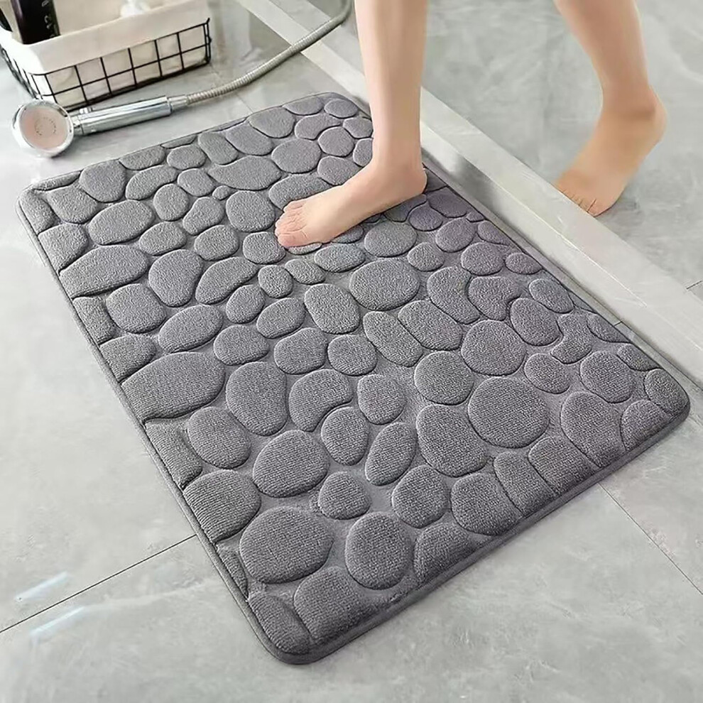 Non-Slip Bath Mat Cobblestone Texture Memory Foam Gray 9087558869434