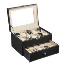 20 Cube Dual Layers Collection Box, Elegant Wooden Watch Storage Box for Bedroom Living Room Office - Black