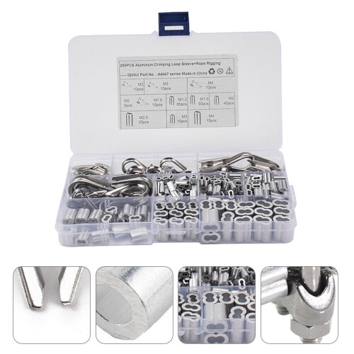 250 Pcs Stainless Double Barrel Ferrules Crimping Loop Sleeve for Wire and Cable 1