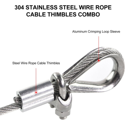 250 Pcs Stainless Double Barrel Ferrules Crimping Loop Sleeve for Wire and Cable 2
