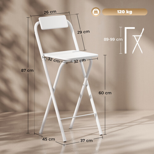 Homcom Taburetes de Bar Blanco 37 x 45 x 87 cm 2