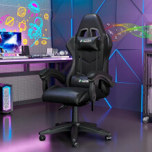 Ergonomic Gaming Chair with Adjustable Height, Reclining Feature, Headrest, and Lumbar Support for Adults (Bluetooth Speakers, Black)