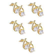 5Pairs Golden Copper Zircon Cross Stud Earrings Flat Back Ear Jewelry