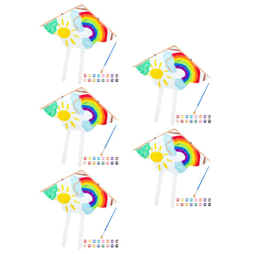 5Sets DIY Blank Flying Kite Set with Paints and Brushes