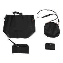 3Sets Women Tote Bag Set PU Black Stylish Shoulder Crossbody