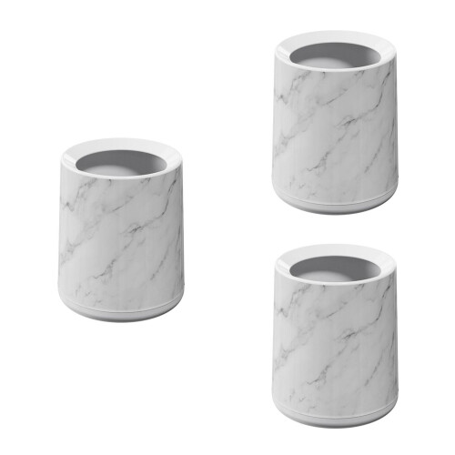 3Pcs White Compact Bathroom Trash Can with Marble Pattern Design