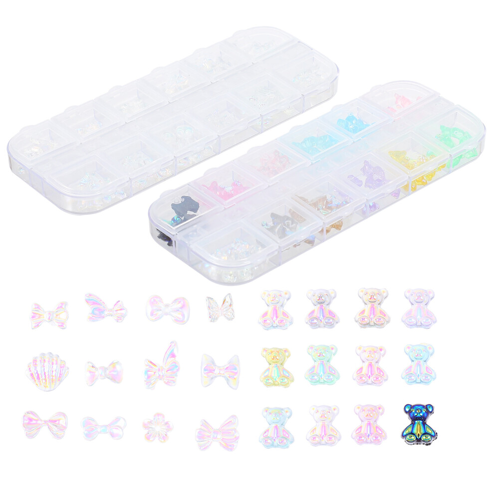 Ohphcall 600Pcs 3D Resin Nail Charms Assorted Color Diy Butterflies Bears Decor