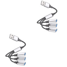 2Pcs Silver USB 1 to 3 Port Hub Aluminum Multi-Port Power Splitter