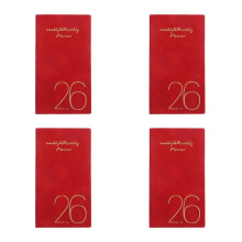 4Pcs Slim Red Pocket Notepads PU Material Weekly Planner and Journal