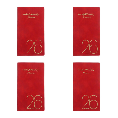 4Pcs Slim Red Pocket Notepads PU Material Weekly Planner and Journal