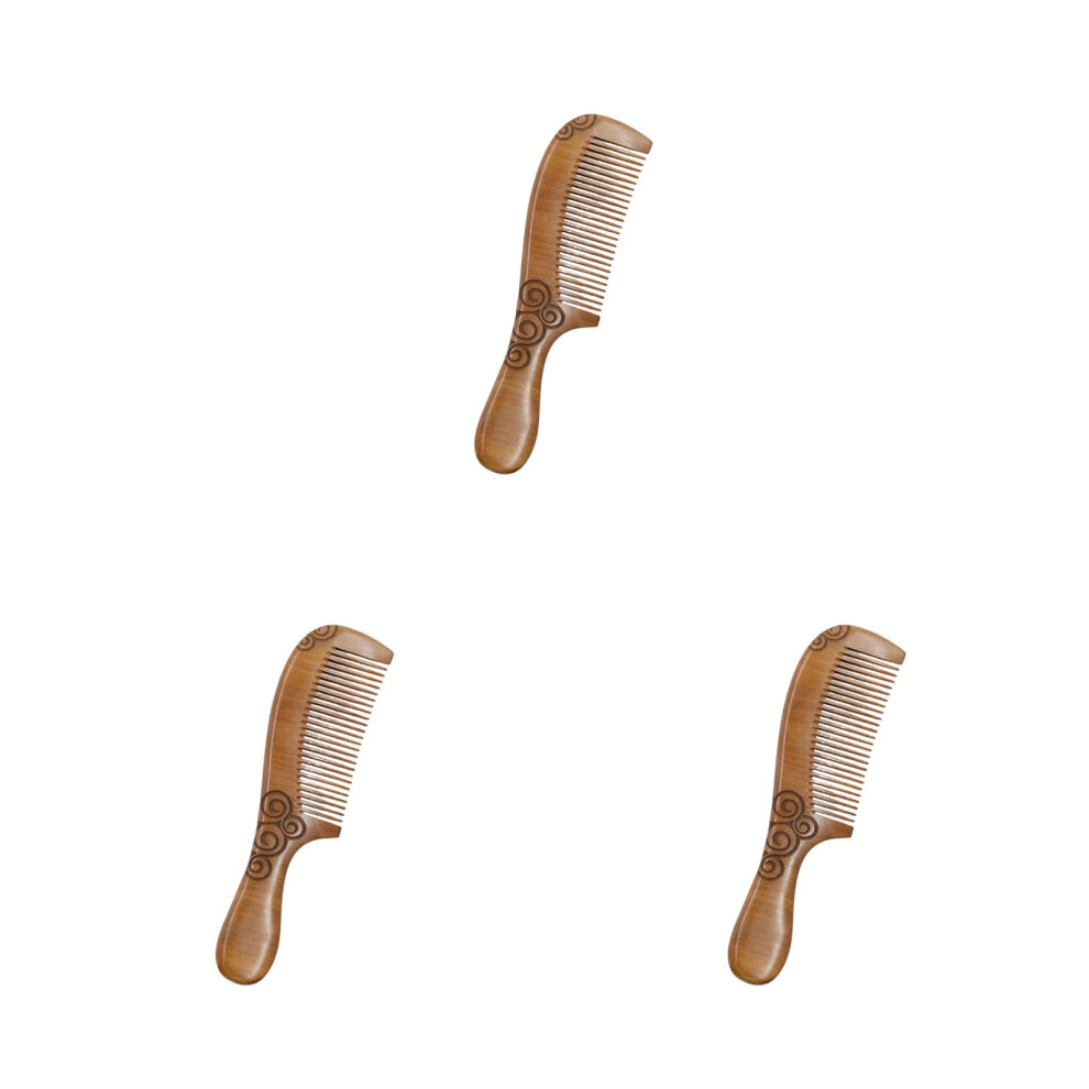 Vaguelly Unisex Brown 3Pcs Peach Wood Hair Comb Round Handle Anti-Static Massage Scalp