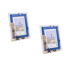 2Pcs Nautical Style Pine Wood Picture Frames Blue Photo Display Decor