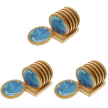 3Sets Blue Wooden Heat-Resistant Coasters Creative Round Cup Mats