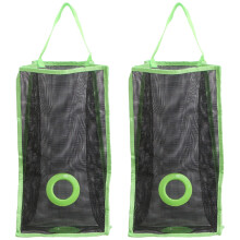 2Pcs Green Mesh Kitchen Storage Hanging Bag Trash Bags Organizer