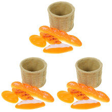 3Sets Lightweight Resin Mini Bread Basket Dollhouse Food Model Decor