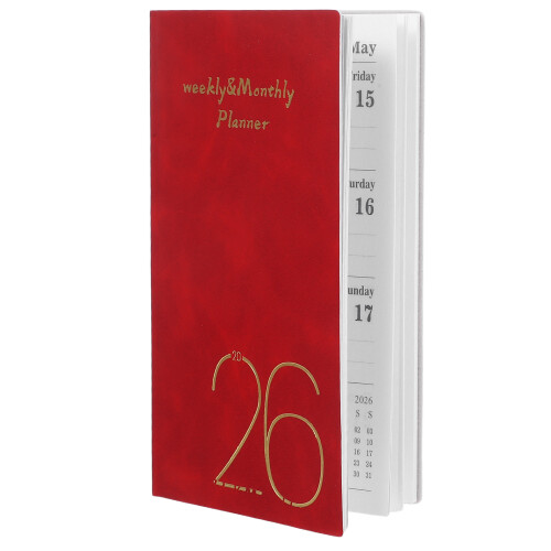 4Pcs Slim Red Pocket Notepads PU Material Weekly Planner and Journal 2