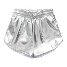 Itsun Girls Dance Shorts,Children's Unisex Solid Color Hot Stamping Leather Casual Sports Shorts Silver 5-6 Years