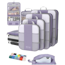 8-Piece Compression Packing Cubes for Travel – Expandable, Luggage Organizer Bags, Compatible with Suitcases (Purple/Gray)
