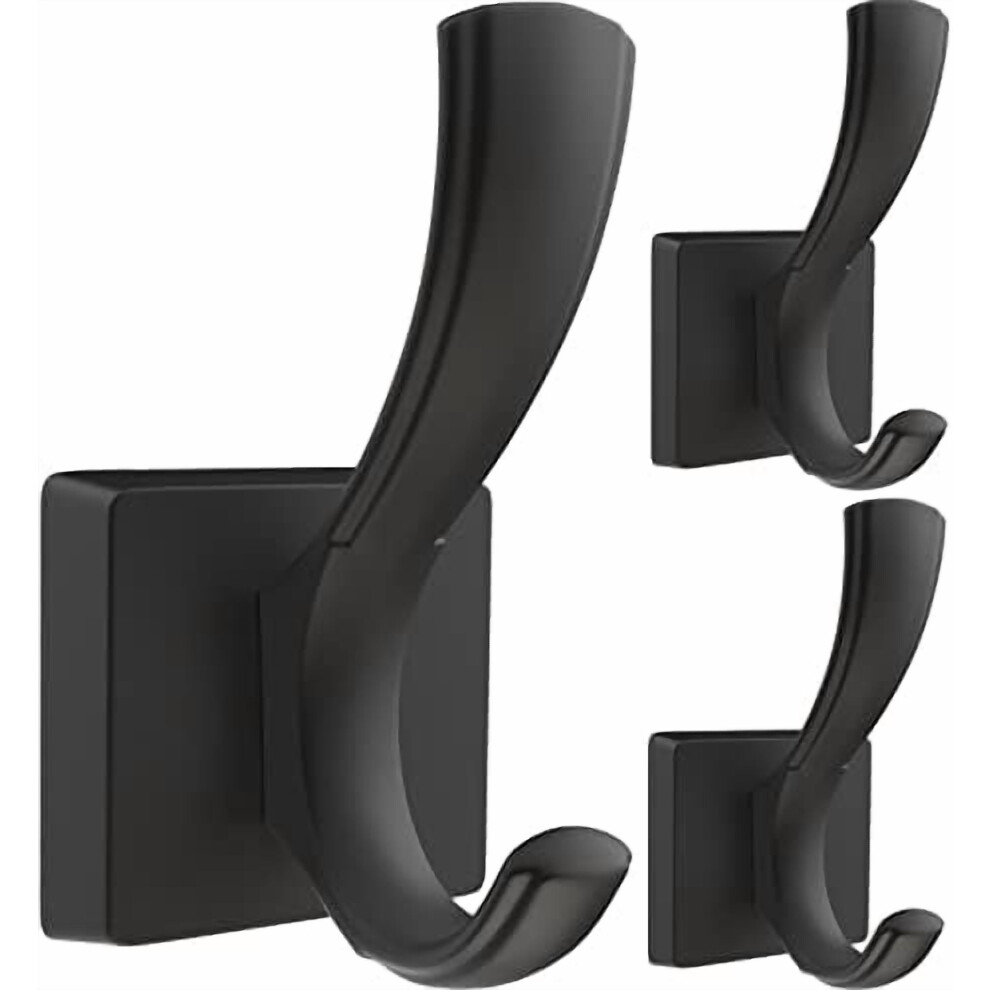 3 Pack Black Towel Hooks, Towels Robe Holder For Bathroom Coat Hooks For Wall Hanging Key Hat Backpack (3 Pack, Black) 9426043960926