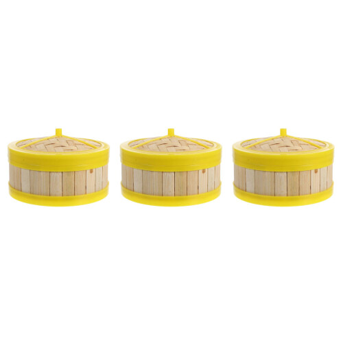 3Stk Leichtes Mini Dampfgarer Modell Deko Bambus Kunststoff 2