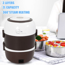 DENEST 3 Layers 2L Portable Electric Heating Bento Lunch Box Stainless Steel+PP