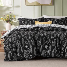 Black Floral Comforter Set 3-Piece Reversible Botanical
