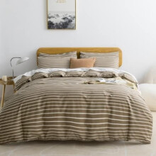 Cotton Duvet Cover Set Khaki White Striped 3-Piece