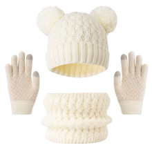Kids Winter Beanie Hat Scarf Touchscreen Gloves Set, Fleece Lining Boys Girls Winter Hat Neck Warmer Gloves for 1-6 Years