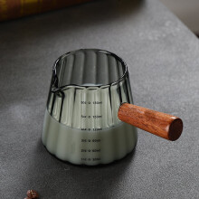 1/2pcs Coffee Cup with Wood Handle 180ml Clear Scale Espresso Shot Glass with V-Shaped Mouth Single Milk Frother Measuring Cup