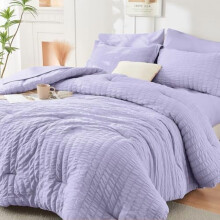 Helllila Queen-Size-Seersucker-Bettwäscheset, 7-teilig