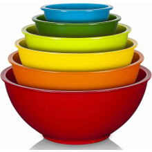 Set van 6 kleurrijke plastic mengkommen