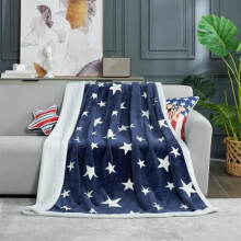 Thick Warm Sherpa Fleece Star Blanket, Double-Sided Patriotic Throw (Navy, 50"x60") – Soft, Fluffy, Compatible with Couch, Bed & Gifts