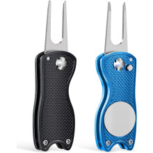 2-6 Pack Foldable Golf Divot Repair Tool w/ Magnetic Ball Marker, Pop-up Fork & Aluminum Handle – Compatible with All Greens