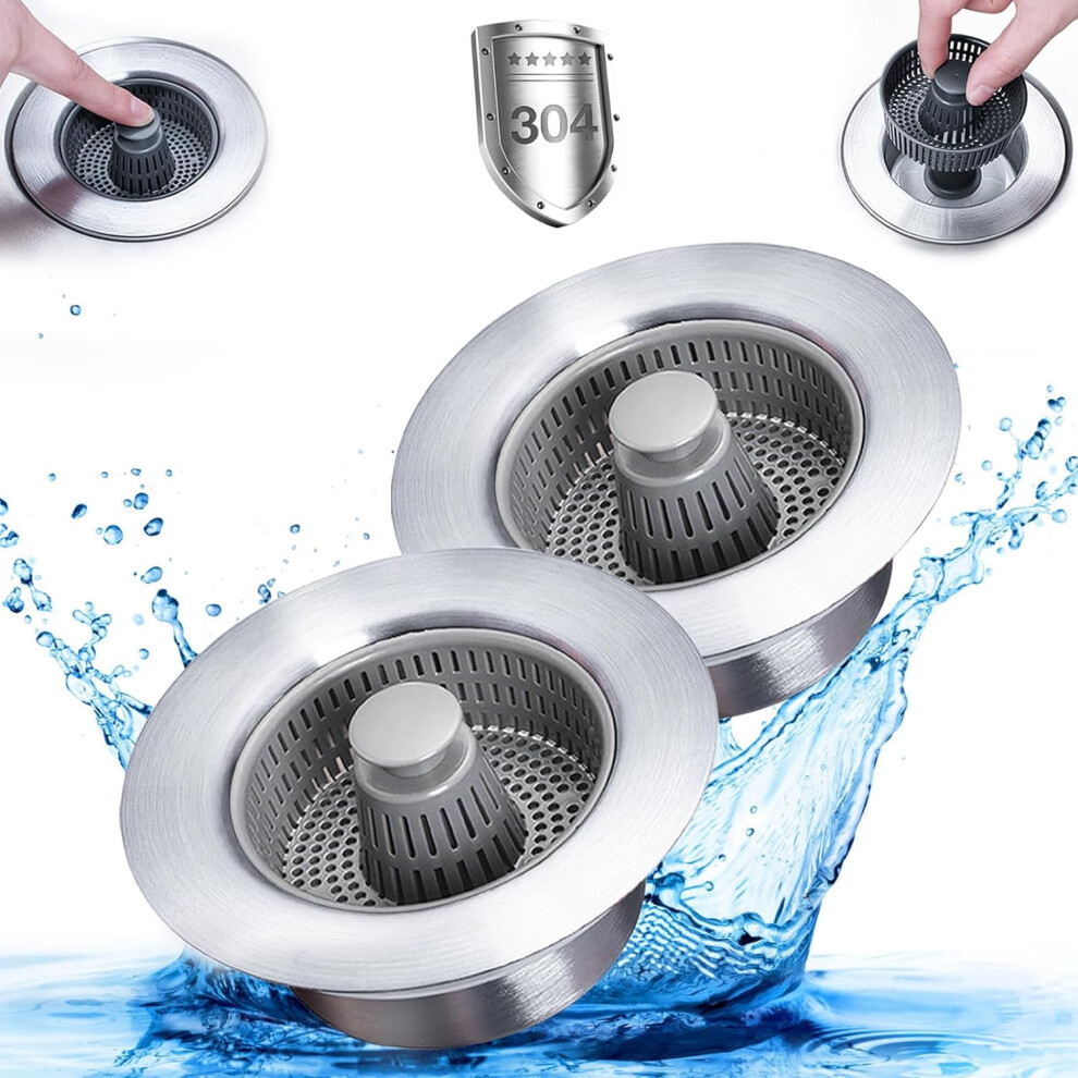 Kitchen Sink Drain Strainer & Stopper Kit, 304 Kitchen Sink Drain Strainer, 3 In 1 Kitchen Sink Drain Strainer With Strainer Basket, Fast Drainage 9426043141639