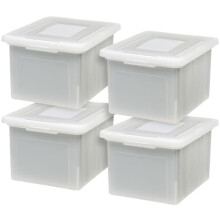 Plastic File Box with Lid, Letter/Legal Size, Portable & Stackable, BPA-Free, 35 Qt, Pearl, 4 Pack – Compatible with Standard Filing Systems
